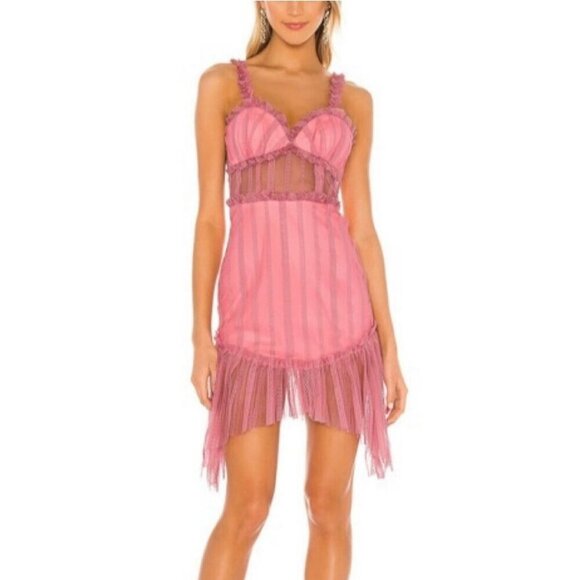 NBD Ahlani Blush Pink Sheer Layered Mesh Ruffle Mini‎ Dress Sleeveless Women S - Picture 1 of 14